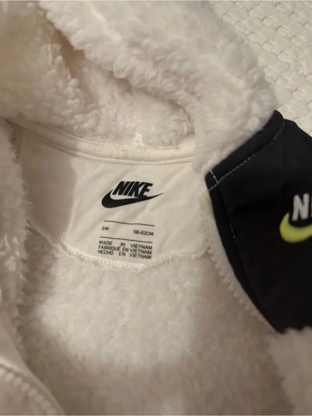 Nike White Fleece Hooded Baby One-Piece with Black Chest Panel